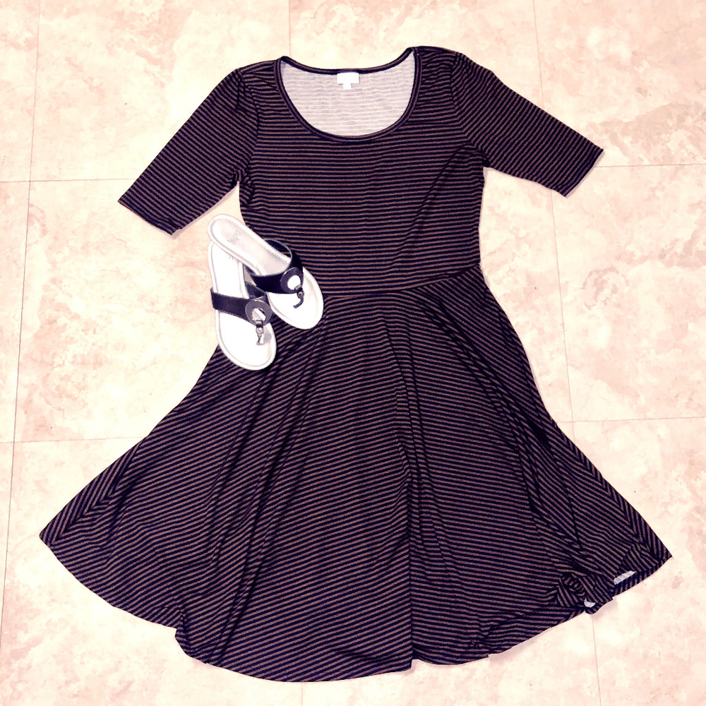 LuLaRoe NICOLE, Brown with Black Stripes, Size XL